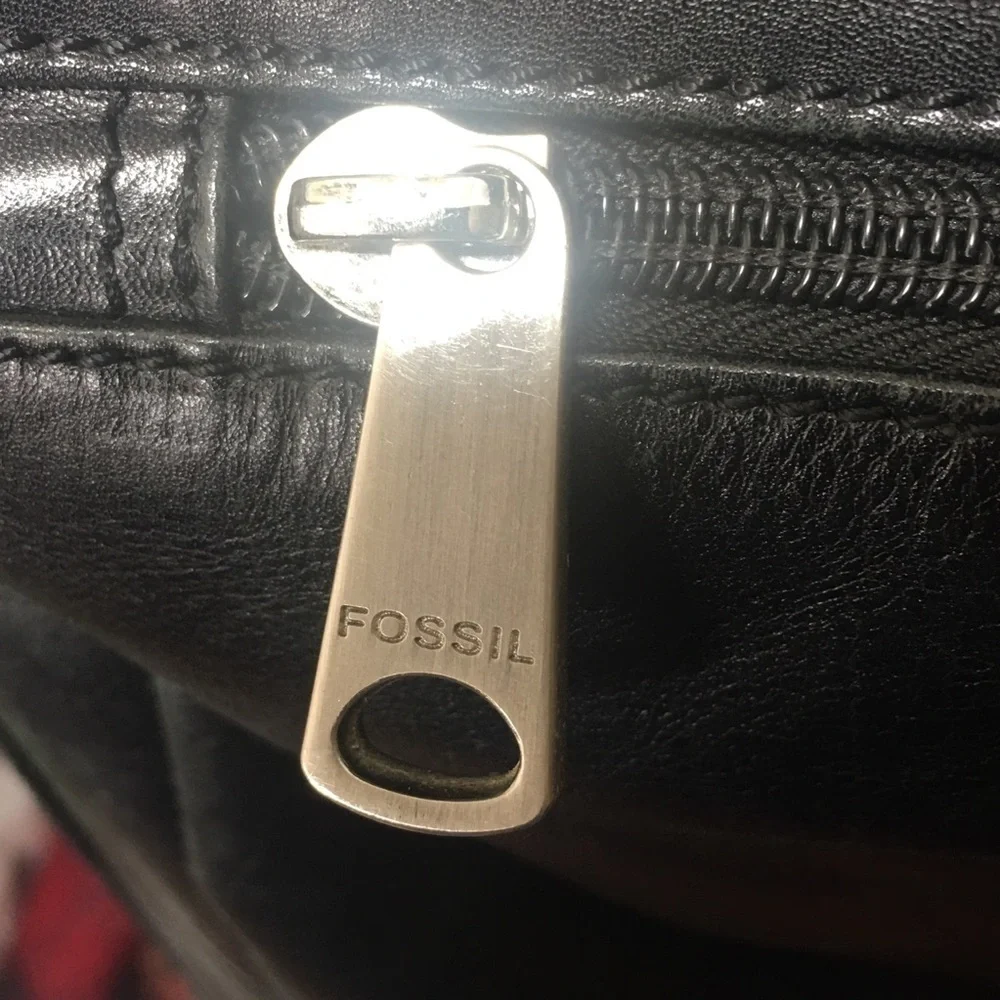 Fossil Brand black leather large satchel book bag
